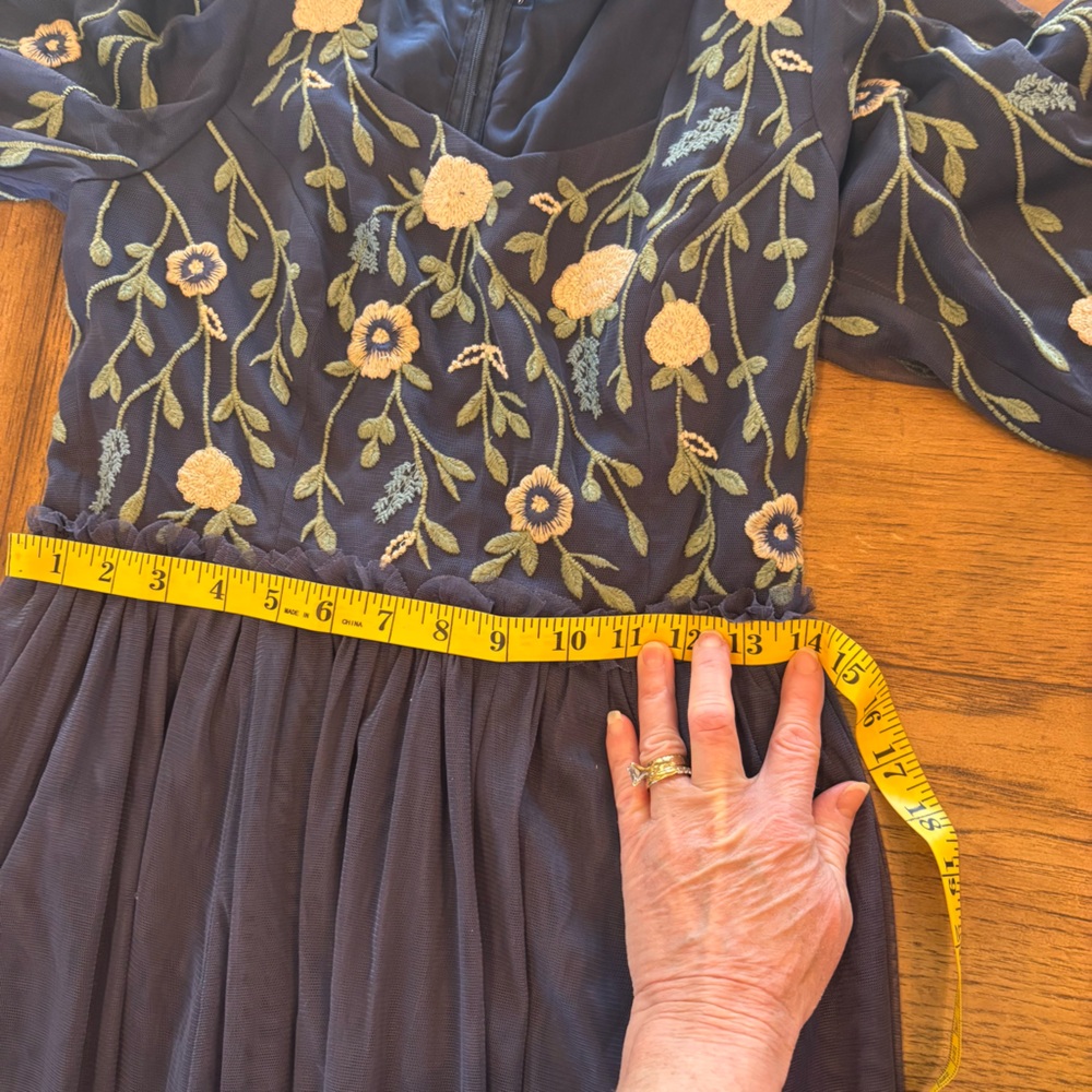 JessaKae Leah Ryder Navy Floral Embroidered Midi Dress, Tulle Skirt, Small - Picture 13 of 14